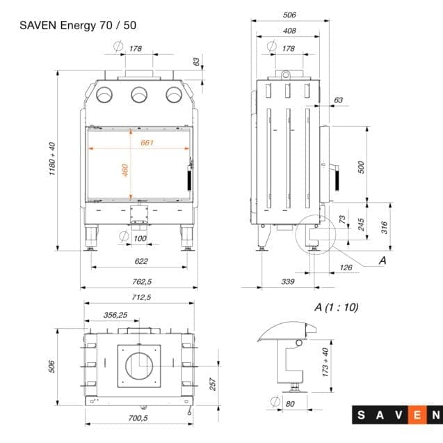 Șemineu SAVEN Energy 70×50 ECO 15,1 kW Kaminhorn — imagine 4