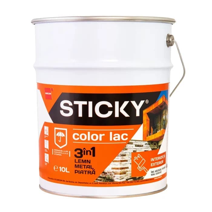 Lac pentru lemn Sticky, cires, interior / exterior, 10 L