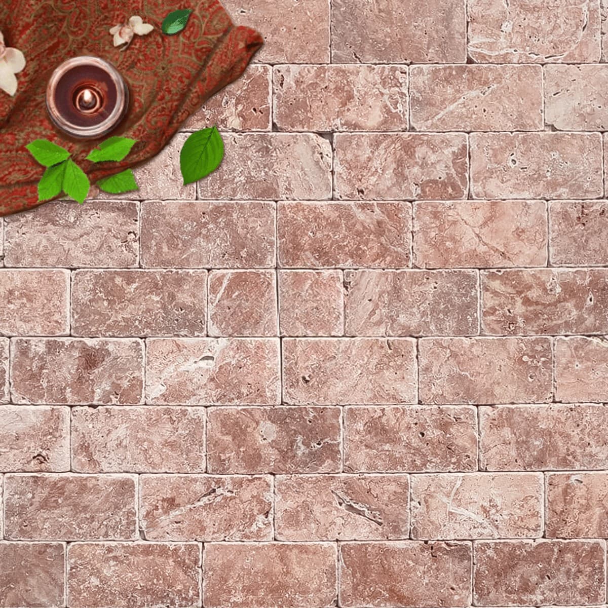 Placi Travertin Rouge Fleurs Antichizat 7.5 x 15 x 1 cm