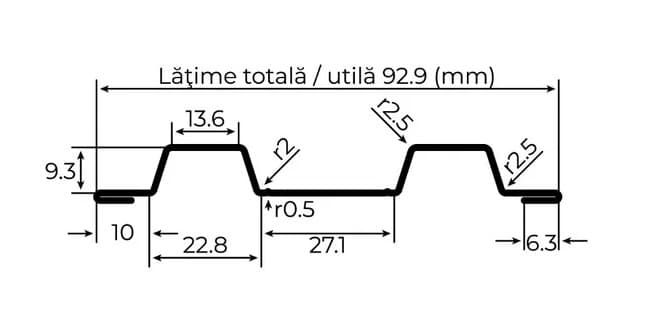 Sipca metalica Bilka Oslo, capat rotund/ drept, zincat, 0.45 mm — imagine 3