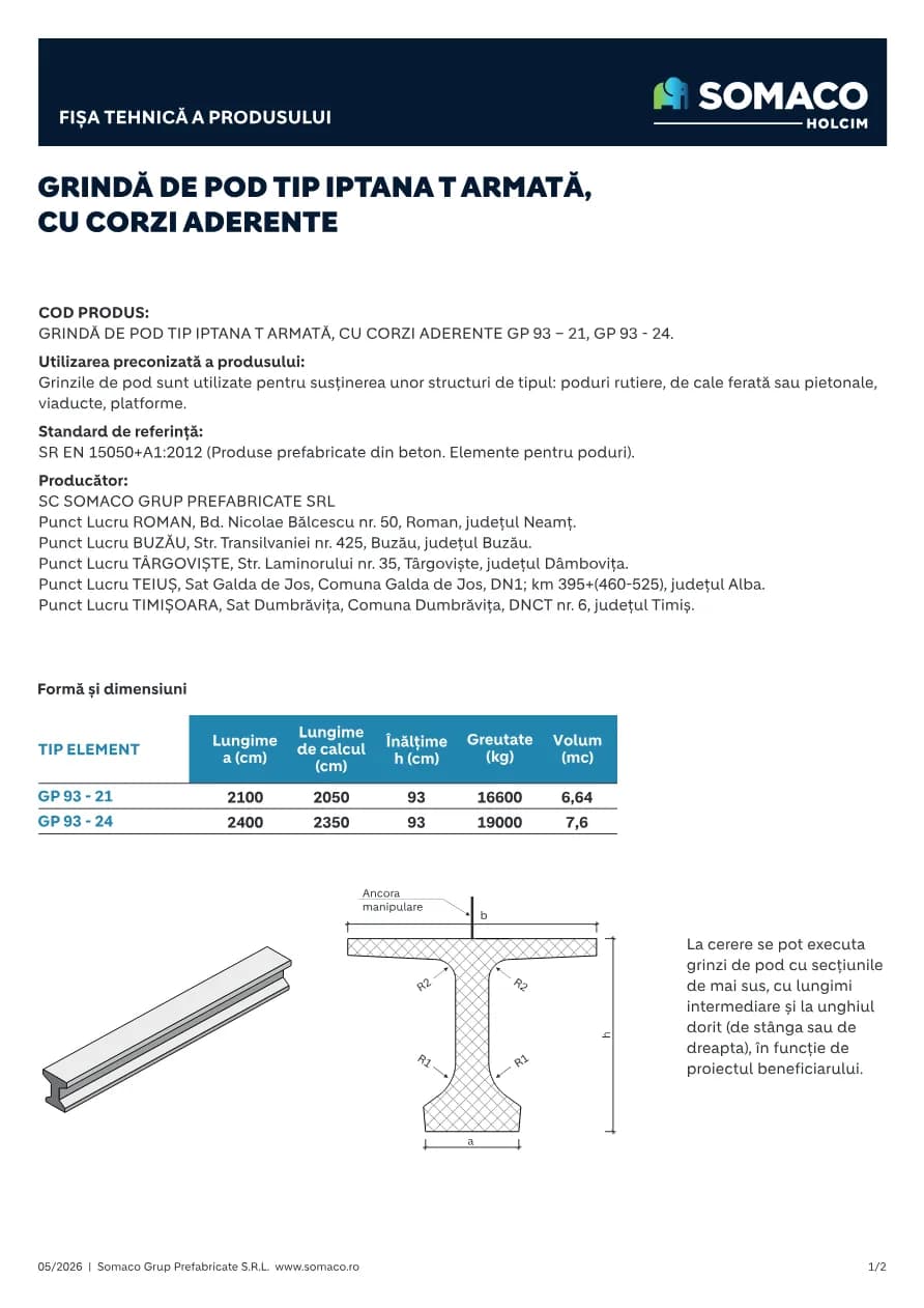 Somaco GRINZI DE POD TIP IPTANA T