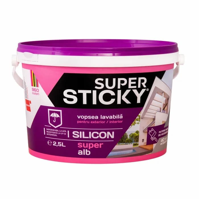 Vopsea superlavabila exterior, Super Sticky, alba, 1 litru