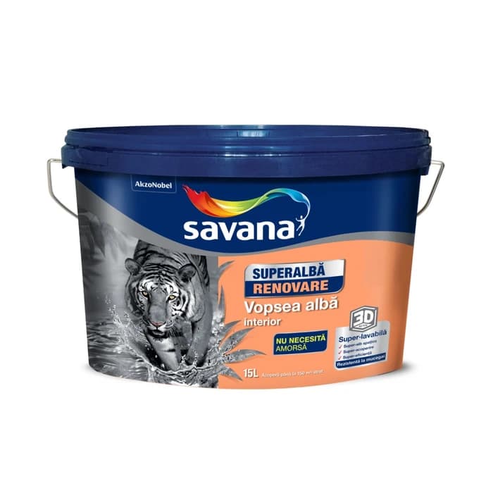 Vopsea superlavabila superalba pentru interior Savana 15 L
